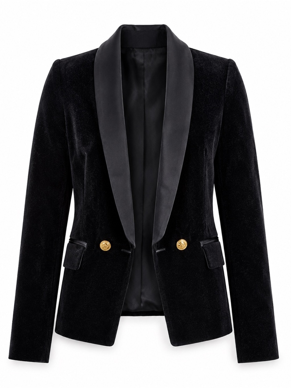 Formal Elegant  military Black velvet Blazer with Gold Buttons